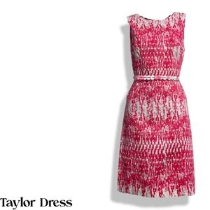 Woman's Pink & White Taylor Dress,Form Fitting,Sheath,Quarter Length Dress